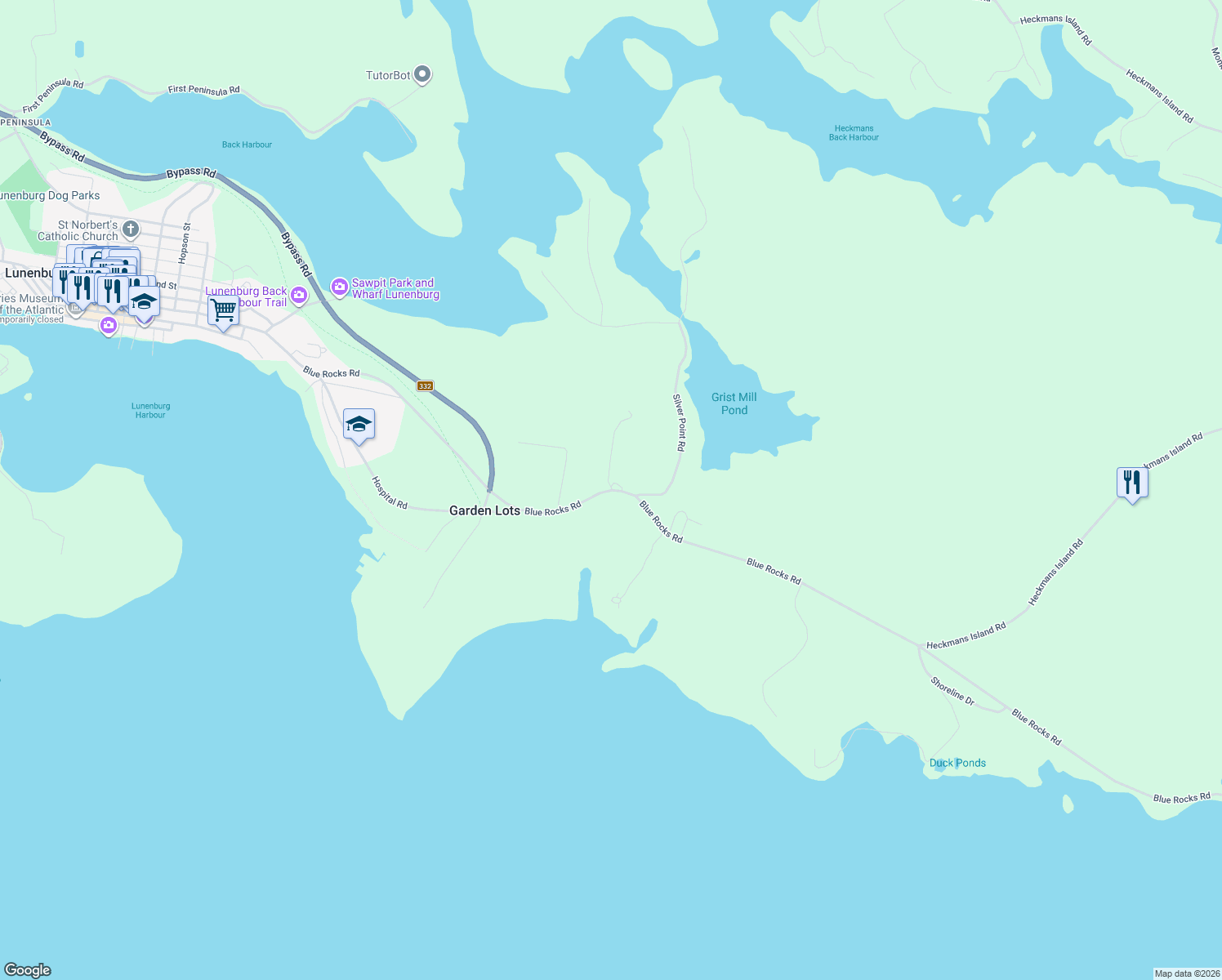 map of restaurants, bars, coffee shops, grocery stores, and more near 647 Blue Rocks Rd in Lunenburg