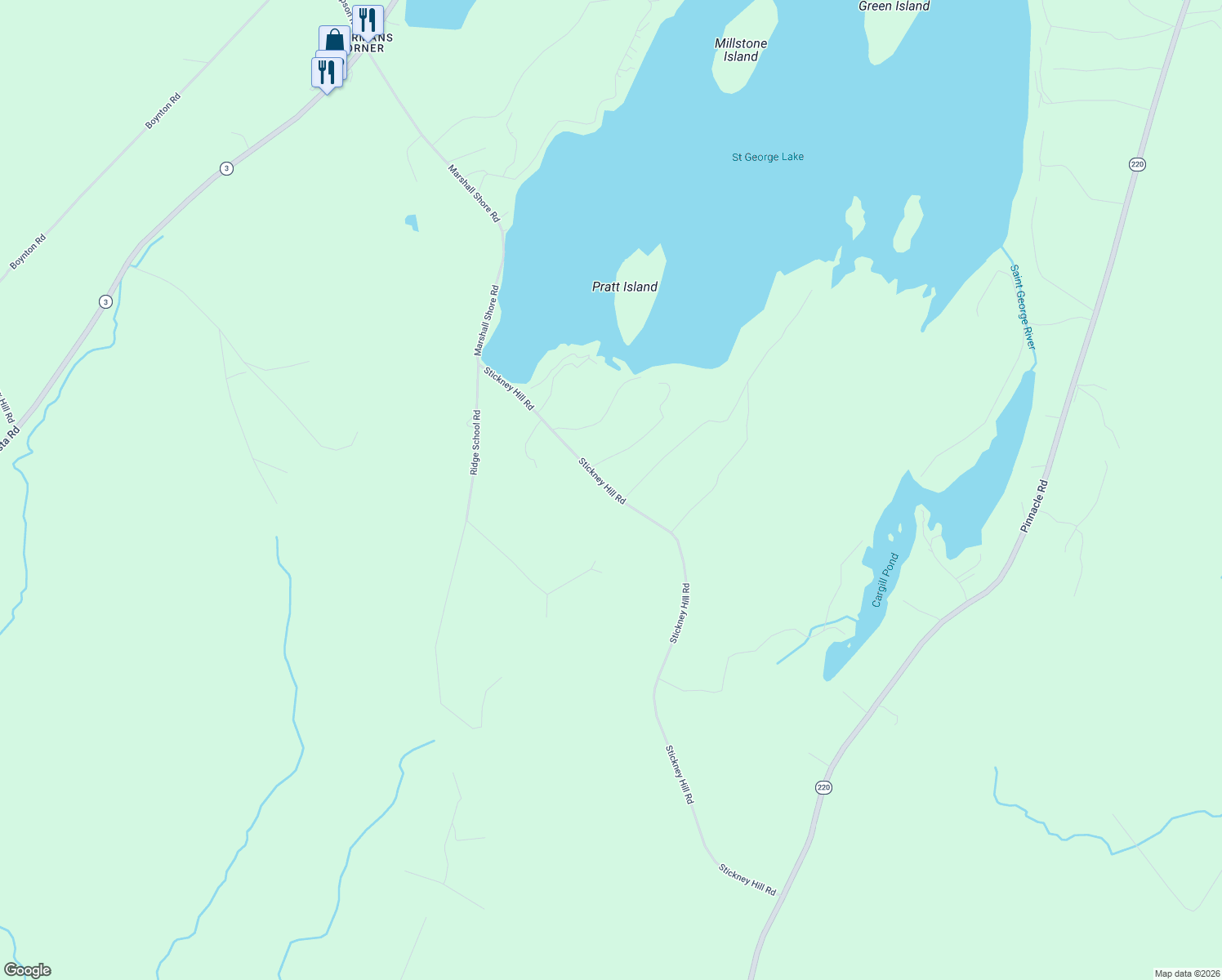 map of restaurants, bars, coffee shops, grocery stores, and more near 280 Stickney Hill Road in Liberty