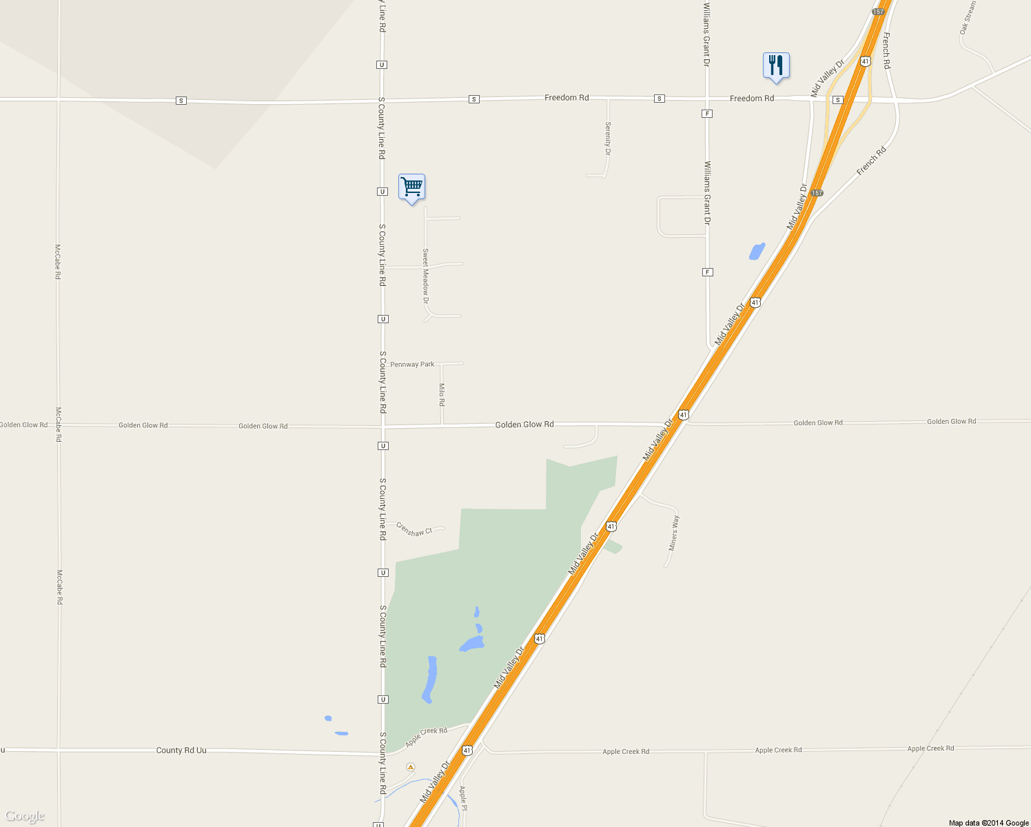 map of restaurants, bars, coffee shops, grocery stores, and more near 3078 Golden Glow Road in De Pere