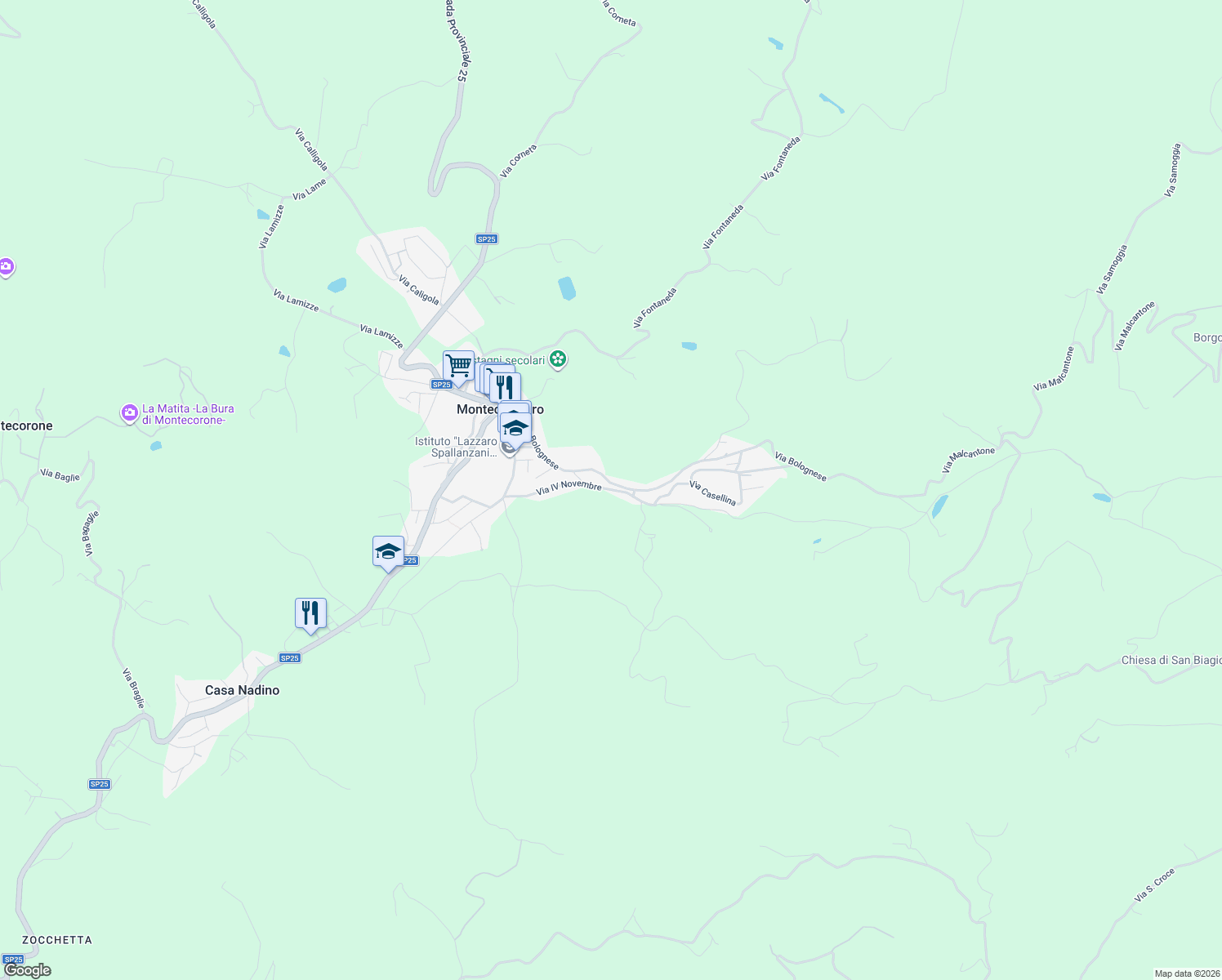 map of restaurants, bars, coffee shops, grocery stores, and more near 439 Via IV Novembre in Montombraro