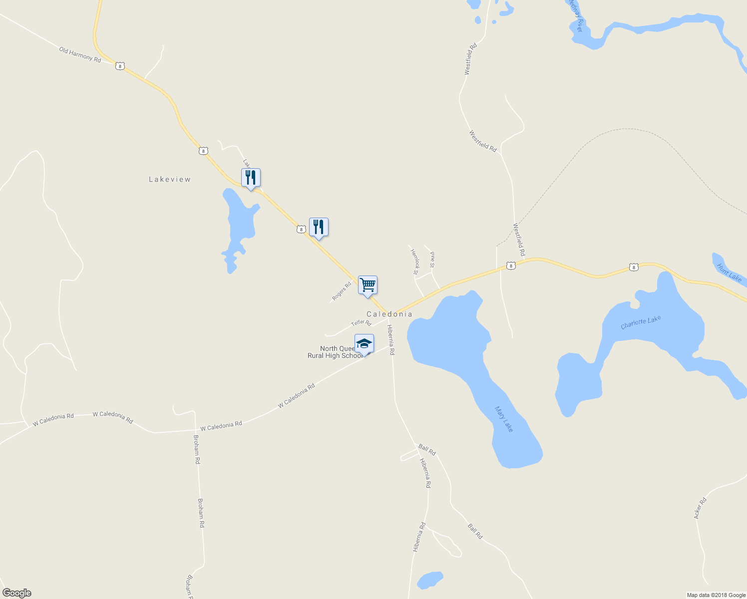 map of restaurants, bars, coffee shops, grocery stores, and more near 9870 Nova Scotia Trunk 8 in Caledonia