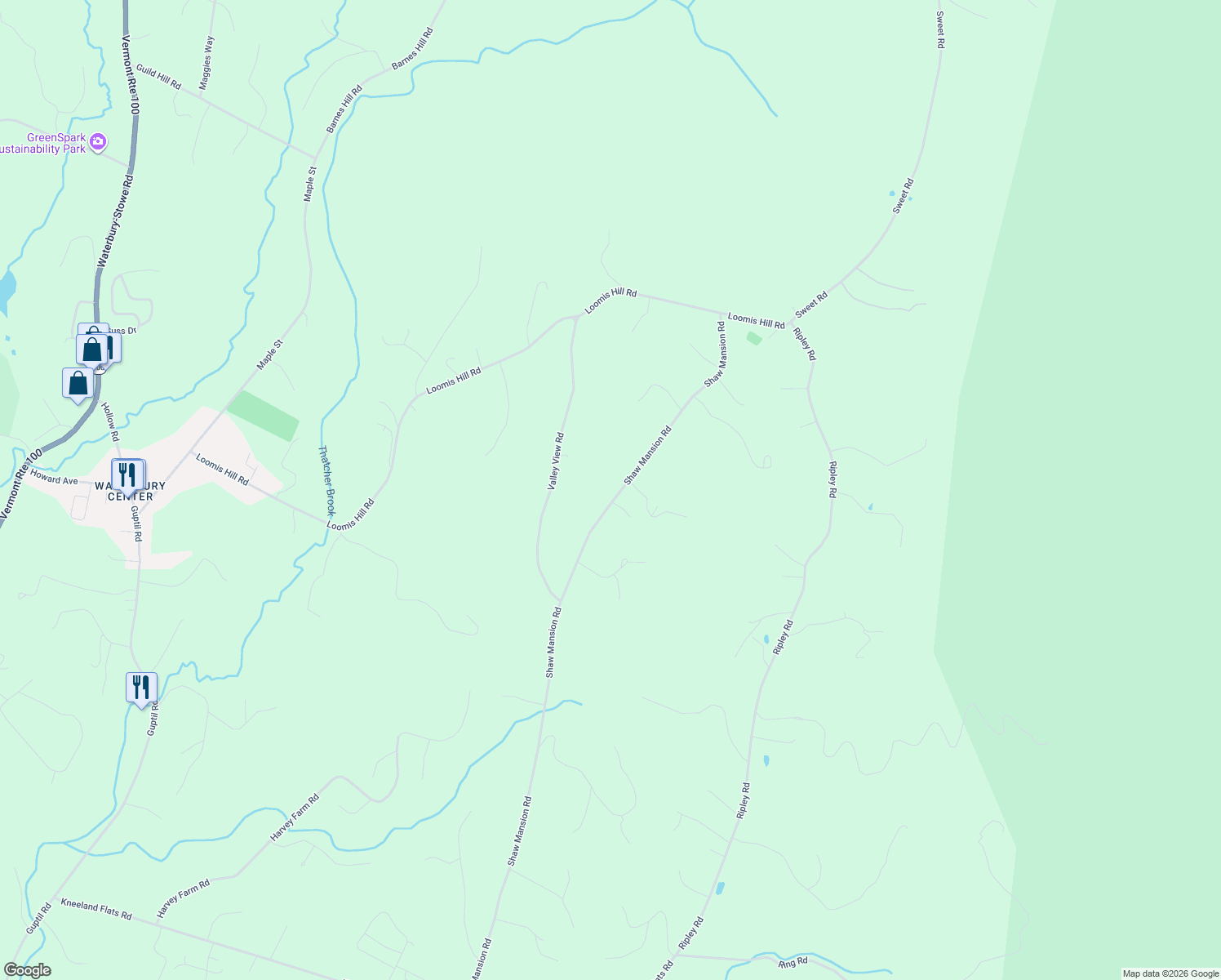 map of restaurants, bars, coffee shops, grocery stores, and more near 1421 Shaw Mansion Road in Waterbury