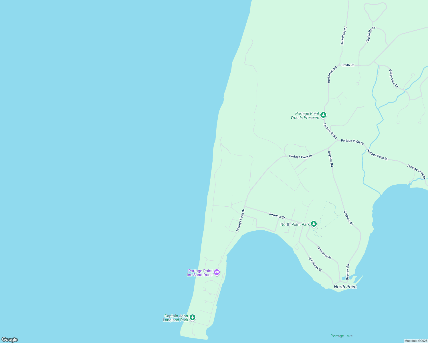 map of restaurants, bars, coffee shops, grocery stores, and more near 9296 Lakeside Avenue in Onekama
