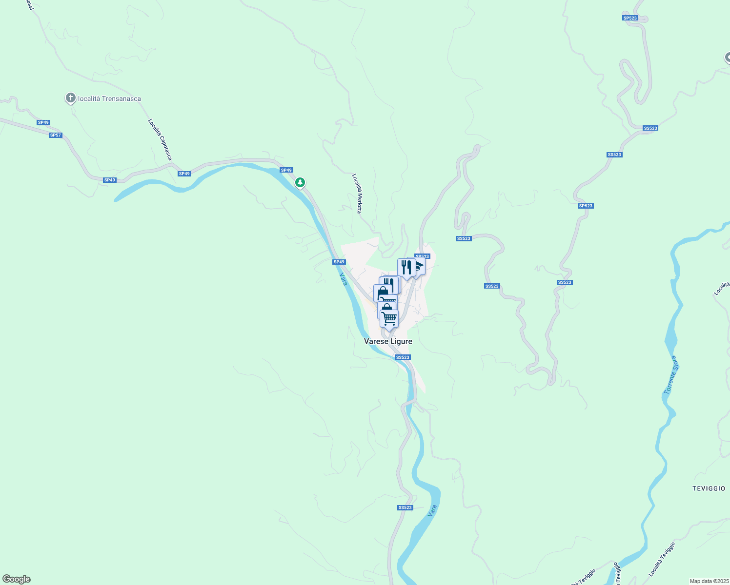 map of restaurants, bars, coffee shops, grocery stores, and more near in Varese Ligure