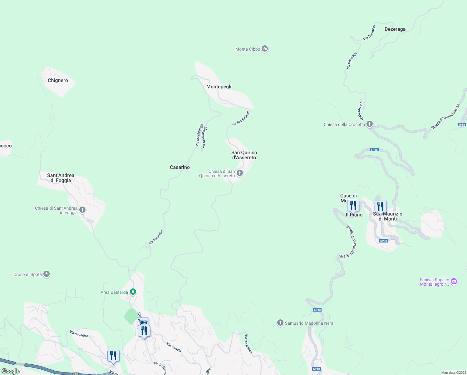 map of restaurants, bars, coffee shops, grocery stores, and more near 6 Località San Quirico D'Assereto in San Quirico d'Assereto