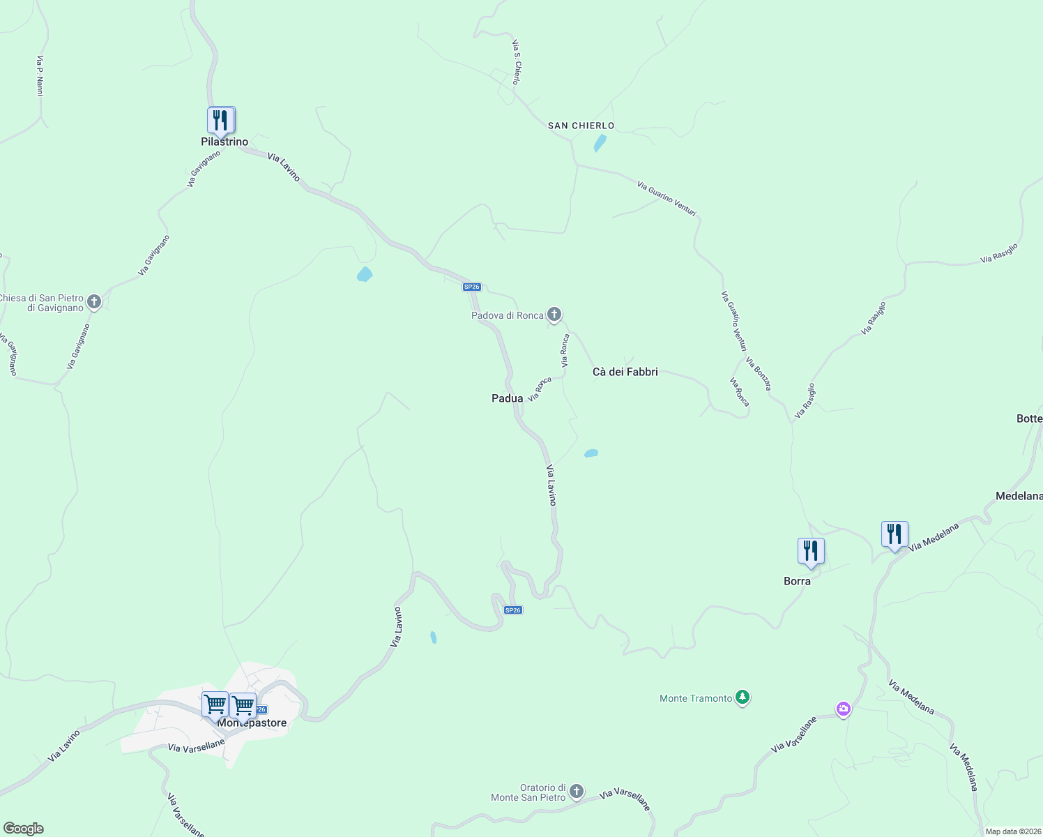 map of restaurants, bars, coffee shops, grocery stores, and more near 3/1 Via Ronca in Città Metropolitana di Bologna