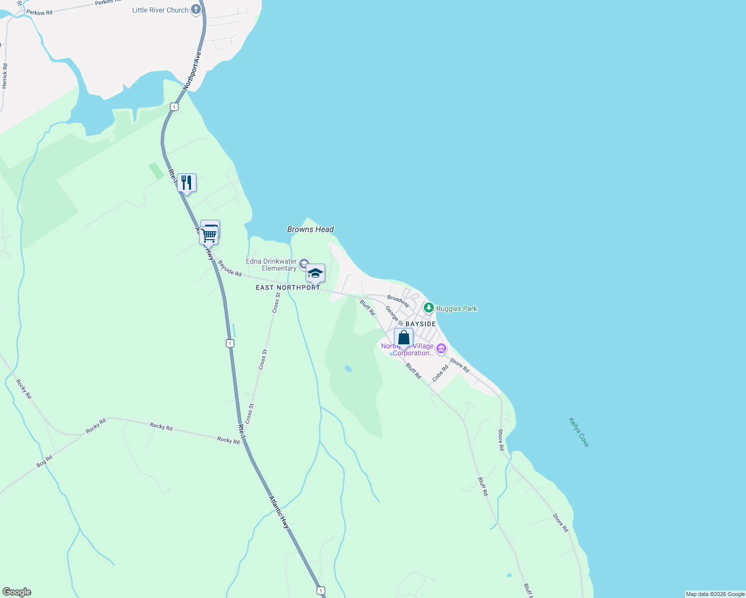 map of restaurants, bars, coffee shops, grocery stores, and more near 65 George Street in Northport