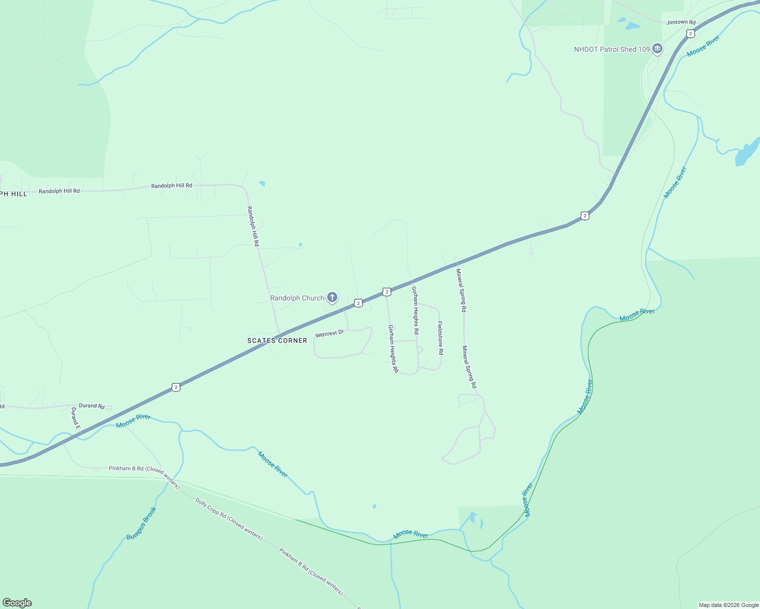 map of restaurants, bars, coffee shops, grocery stores, and more near 2 Gorham Heights Road in Gorham