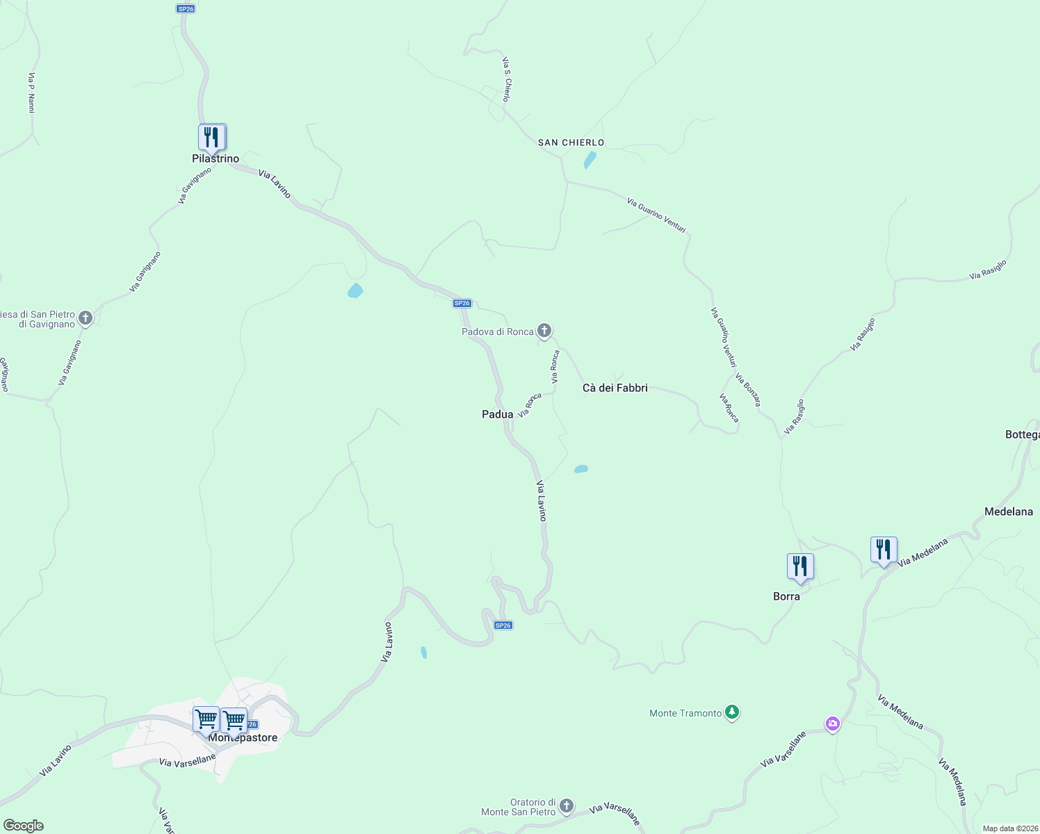 map of restaurants, bars, coffee shops, grocery stores, and more near 3/1 Via Ronca in Città Metropolitana di Bologna
