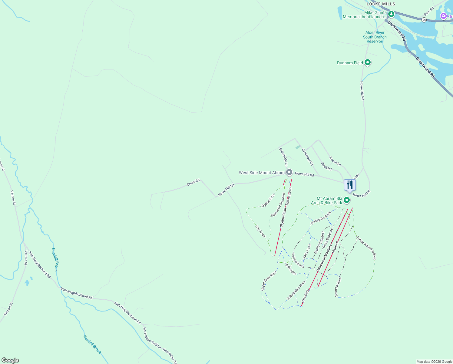 map of restaurants, bars, coffee shops, grocery stores, and more near 499 Howe Hill Road in Greenwood
