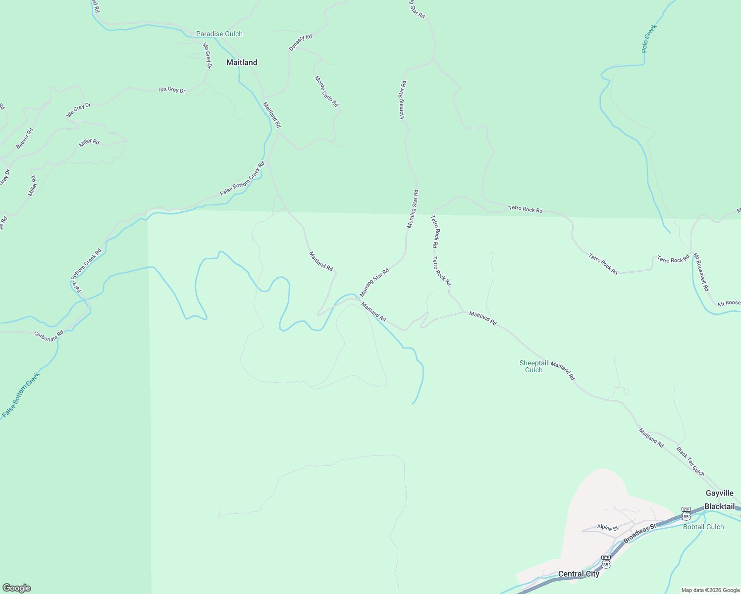 map of restaurants, bars, coffee shops, grocery stores, and more near Maitland Road in Lead