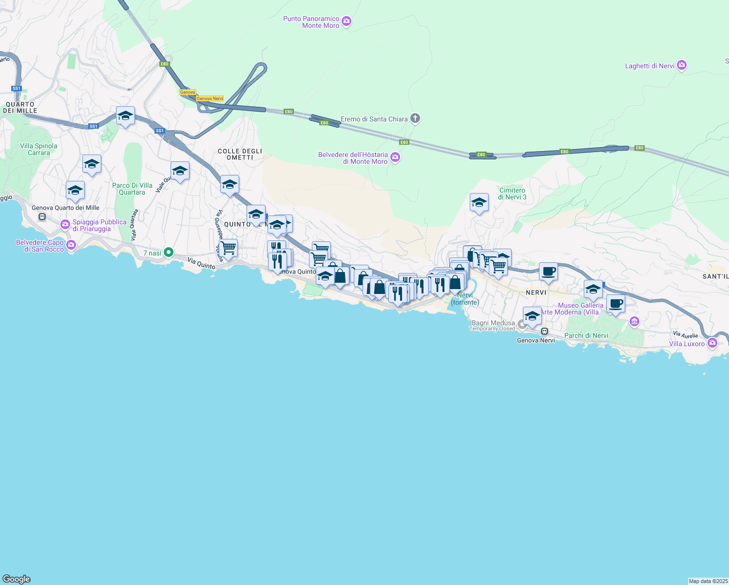map of restaurants, bars, coffee shops, grocery stores, and more near 150 Via Angelo Gianelli in Genova