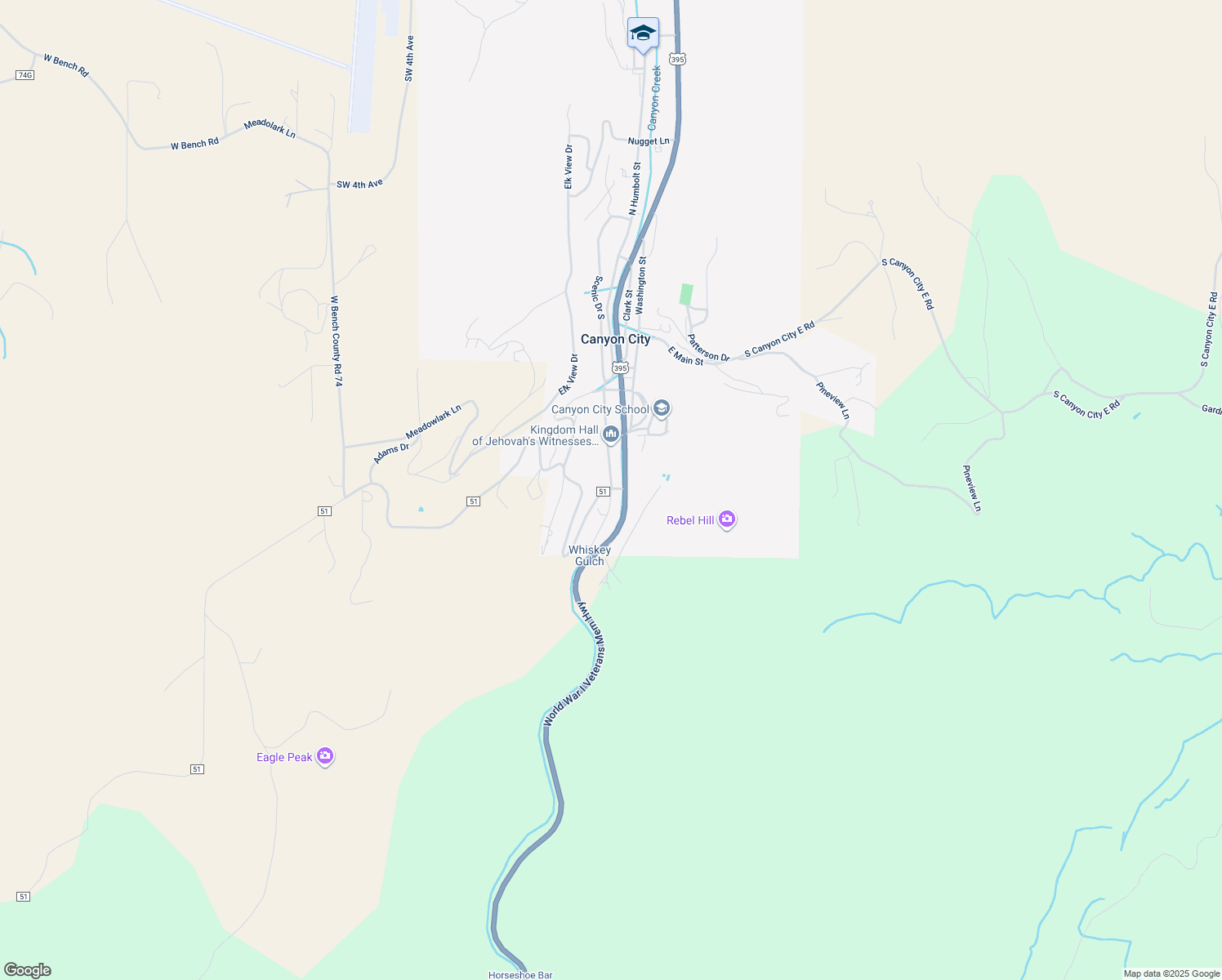 map of restaurants, bars, coffee shops, grocery stores, and more near 330 South Humbolt Street in Canyon City