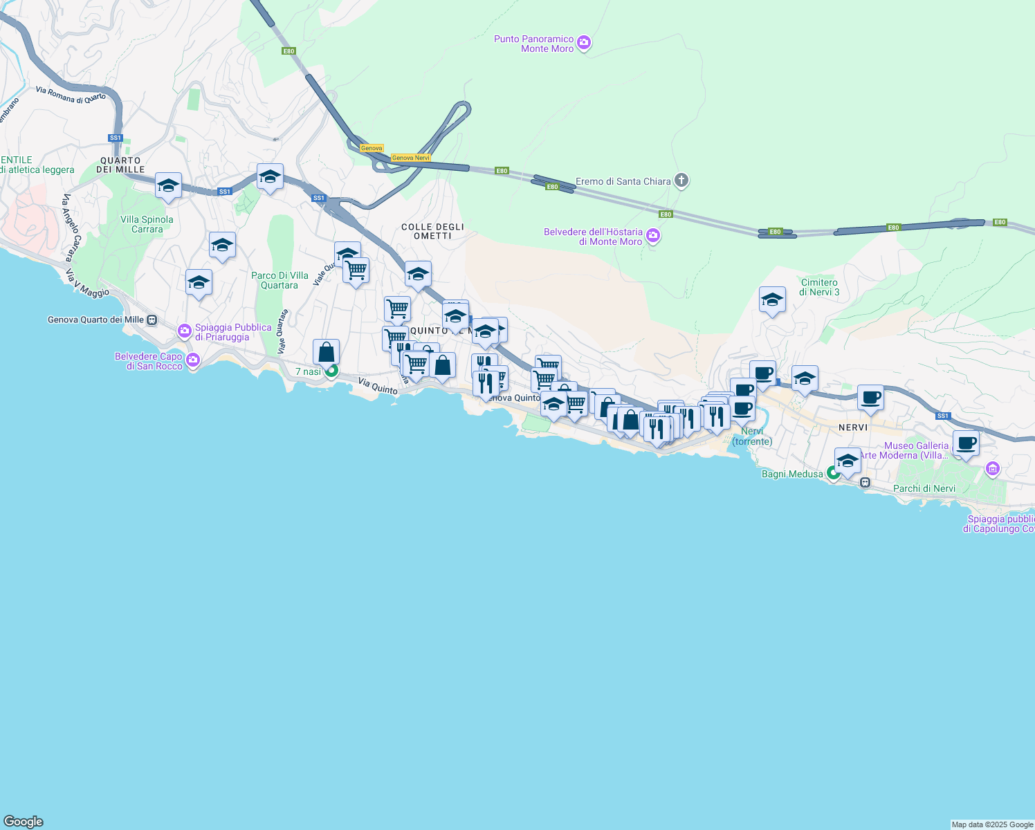 map of restaurants, bars, coffee shops, grocery stores, and more near 48 Via Angelo Gianelli in Genova