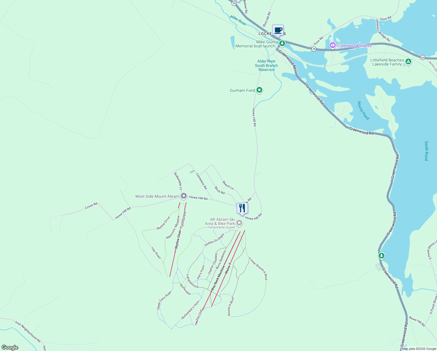 map of restaurants, bars, coffee shops, grocery stores, and more near 46 Beech Lane in Greenwood