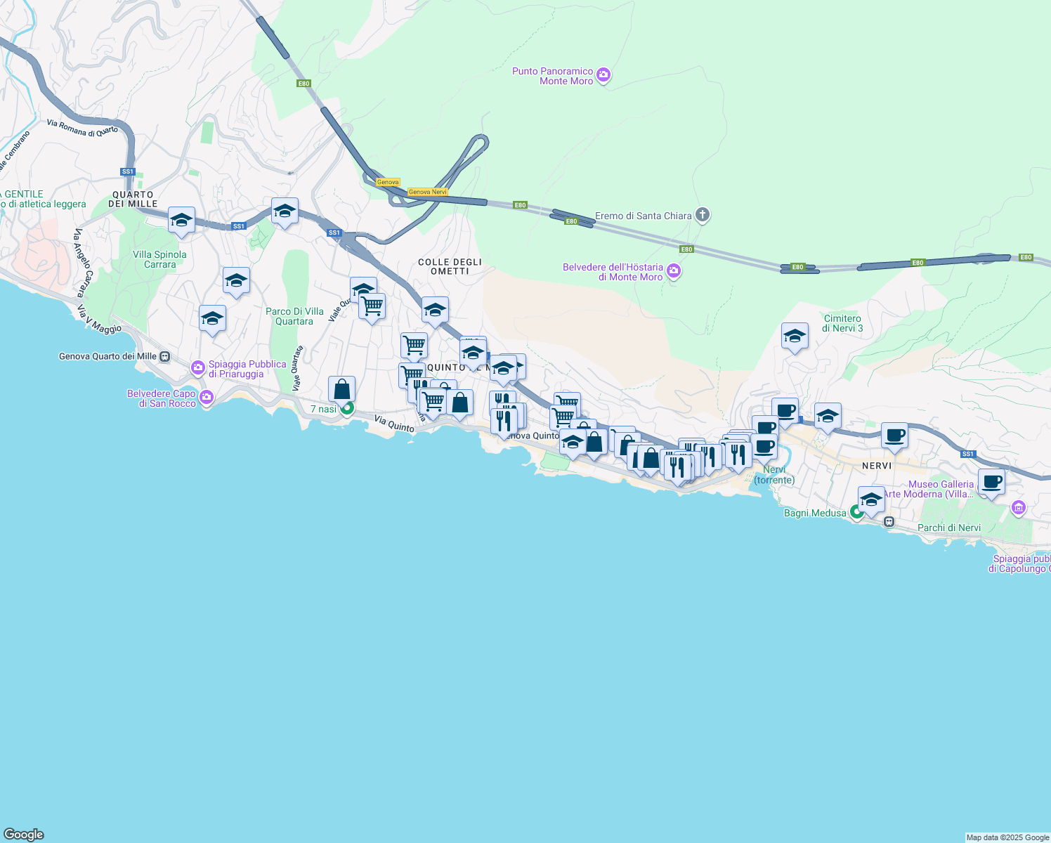 map of restaurants, bars, coffee shops, grocery stores, and more near 37-48 Via Angelo Gianelli in Genova