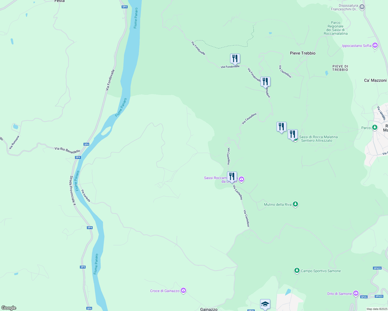 map of restaurants, bars, coffee shops, grocery stores, and more near 501 Via Serre Nobili in Provincia di Modena
