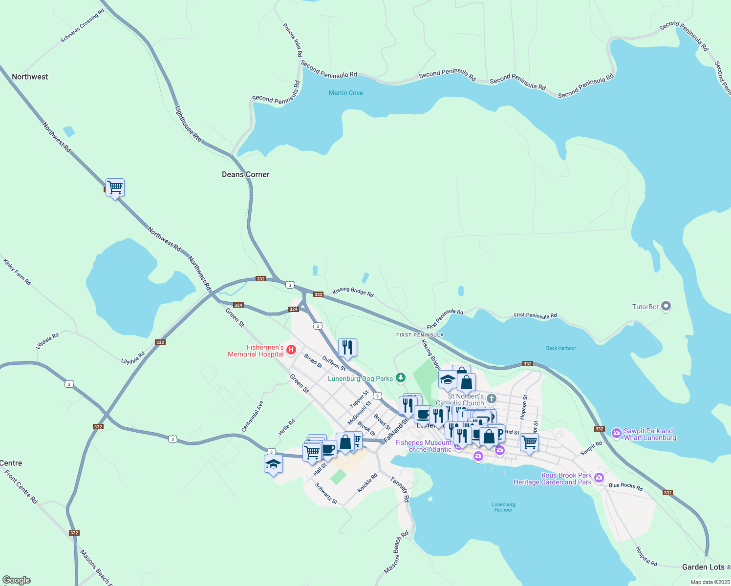 map of restaurants, bars, coffee shops, grocery stores, and more near 280 Kissing Bridge Road in Lunenburg
