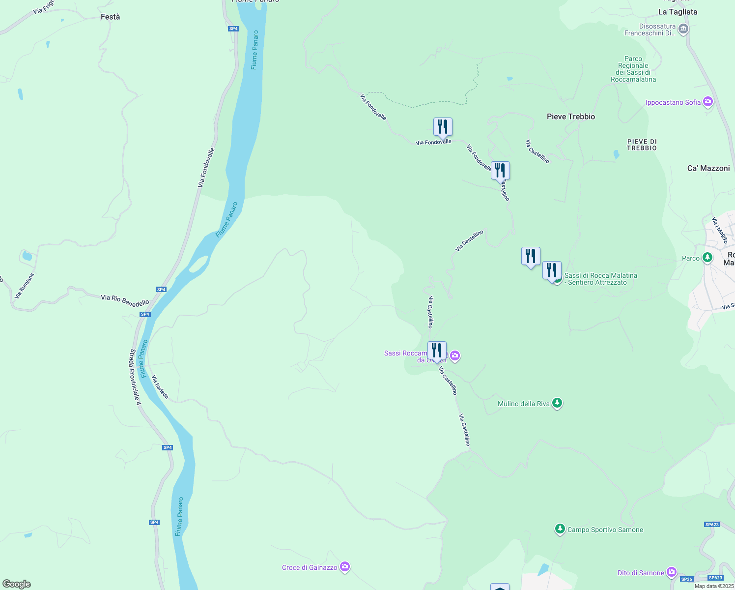 map of restaurants, bars, coffee shops, grocery stores, and more near 501 Via Serre Nobili in Provincia di Modena