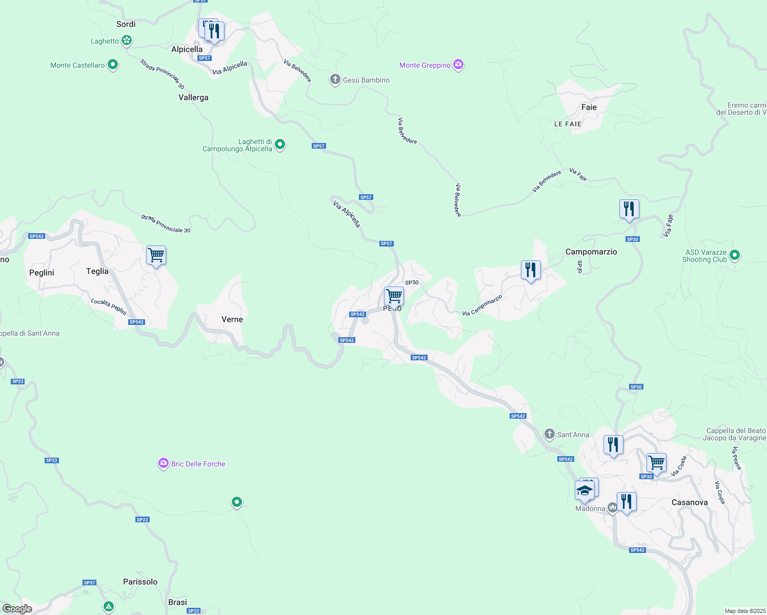 map of restaurants, bars, coffee shops, grocery stores, and more near SP57 in Savona