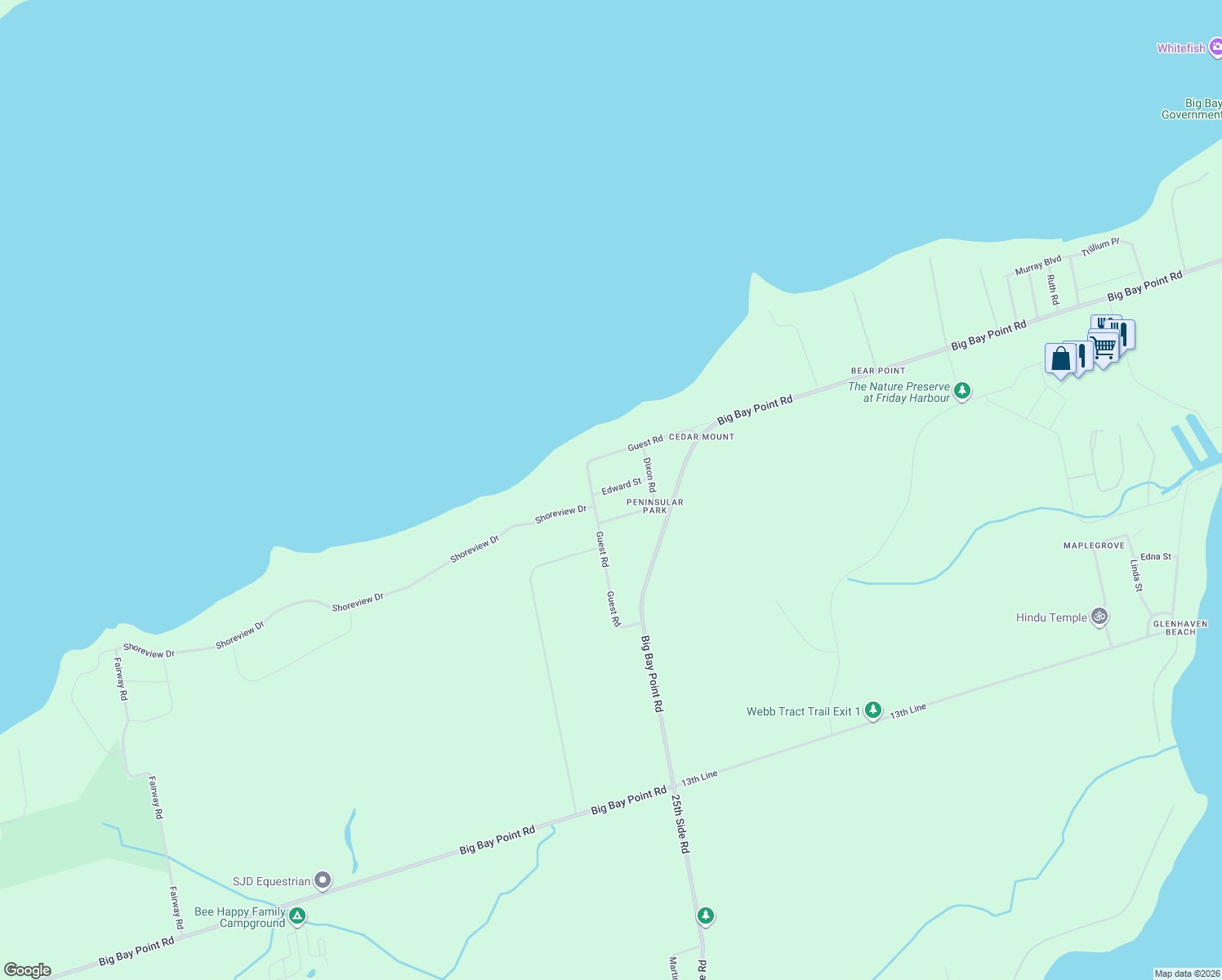 map of restaurants, bars, coffee shops, grocery stores, and more near 781 Edward Street in Innisfil