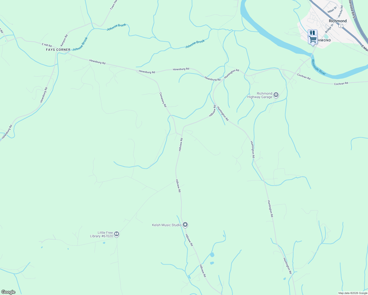 map of restaurants, bars, coffee shops, grocery stores, and more near 555 Hillview Rd in Richmond