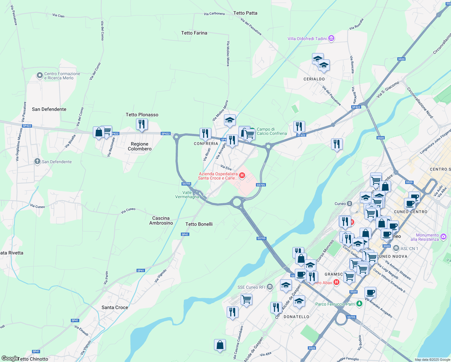 map of restaurants, bars, coffee shops, grocery stores, and more near in Provincia di Cuneo