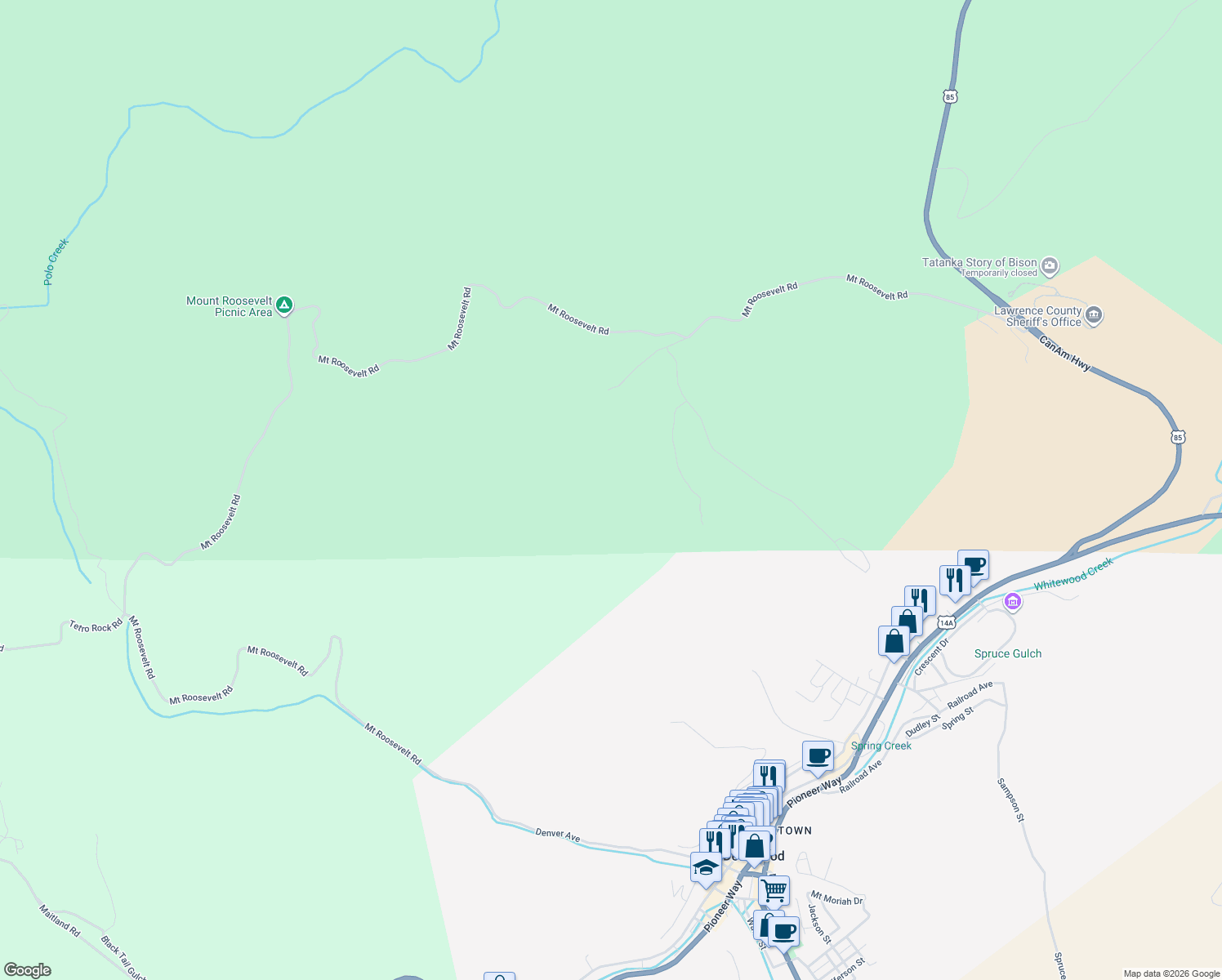 map of restaurants, bars, coffee shops, grocery stores, and more near in Deadwood