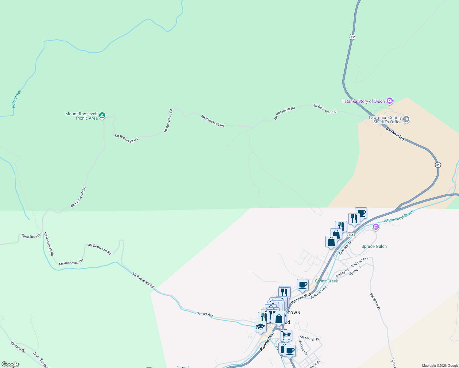 map of restaurants, bars, coffee shops, grocery stores, and more near in Deadwood