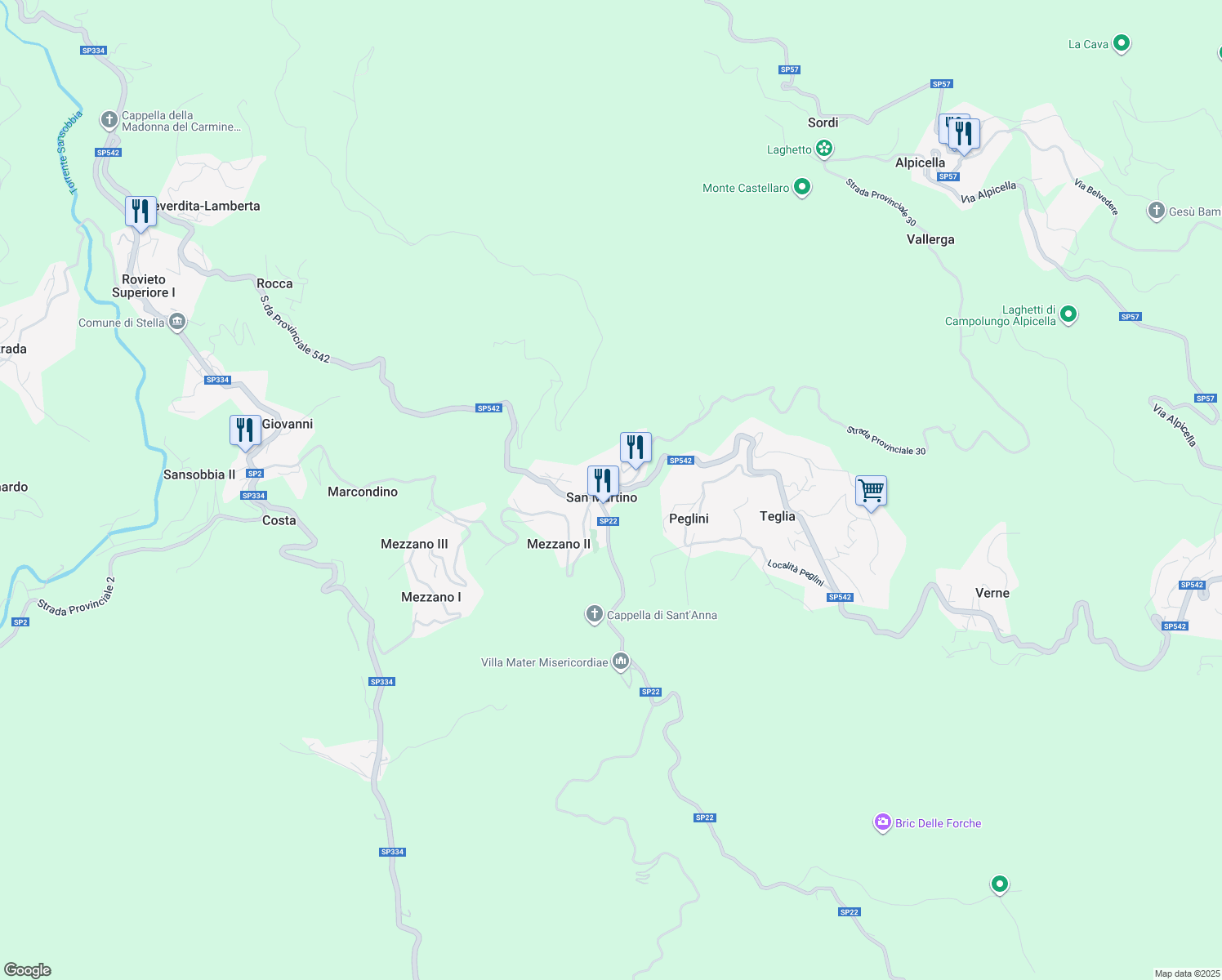 map of restaurants, bars, coffee shops, grocery stores, and more near 85 SP30 in San Martino