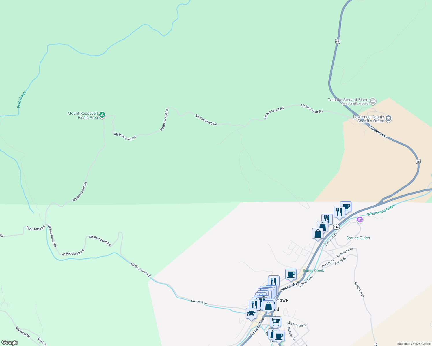 map of restaurants, bars, coffee shops, grocery stores, and more near in Deadwood