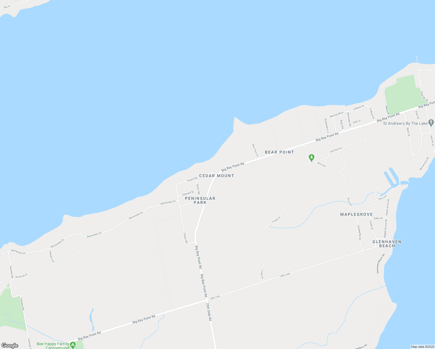map of restaurants, bars, coffee shops, grocery stores, and more near 637 Big Bay Point Road in Innisfil