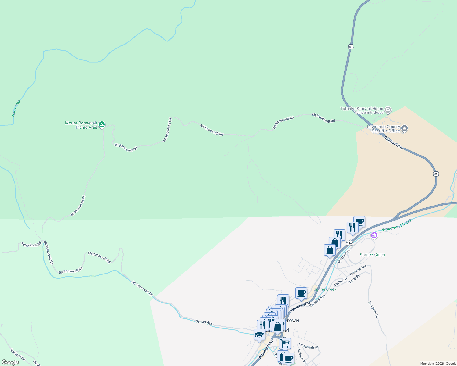 map of restaurants, bars, coffee shops, grocery stores, and more near in Deadwood
