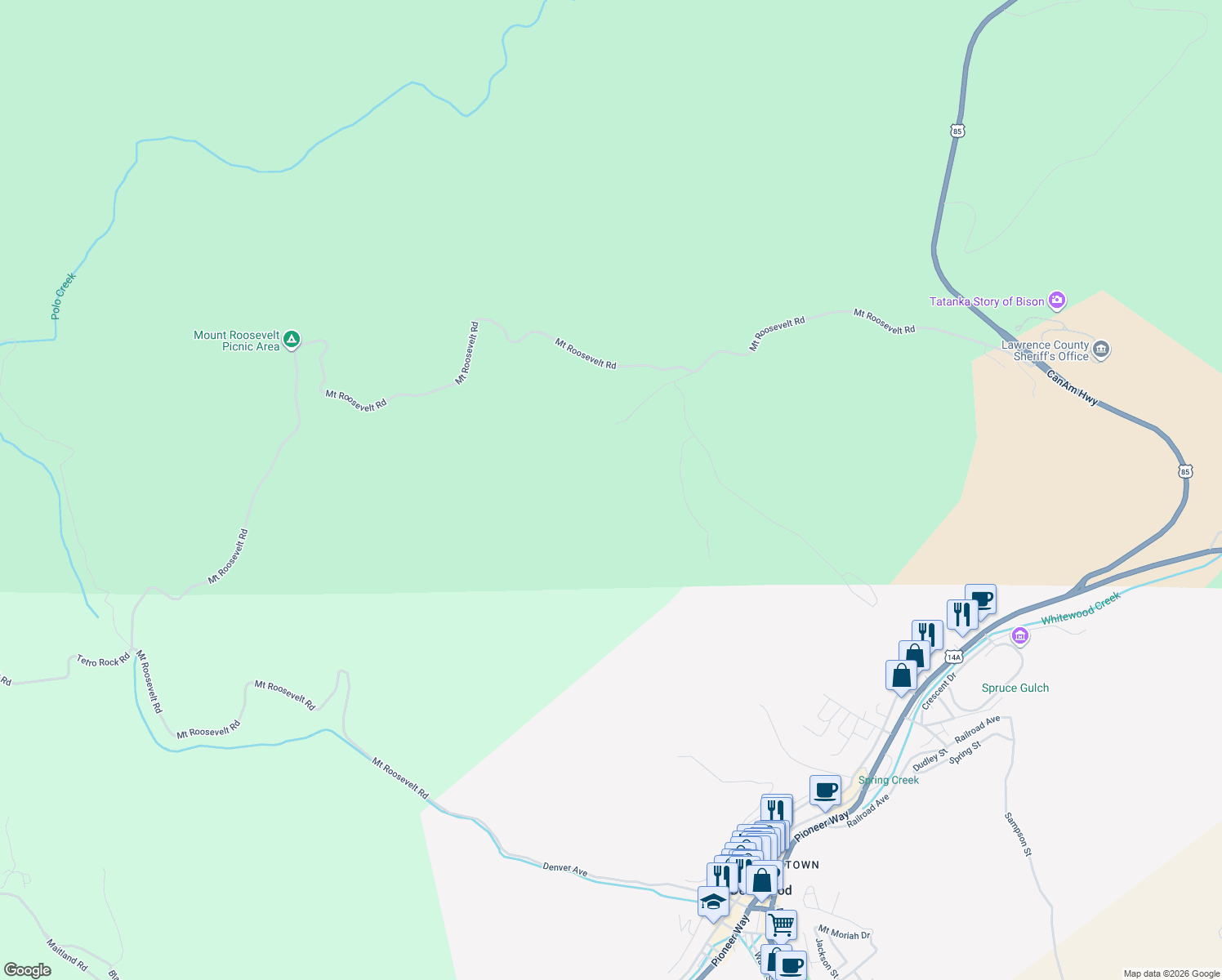 map of restaurants, bars, coffee shops, grocery stores, and more near in Deadwood