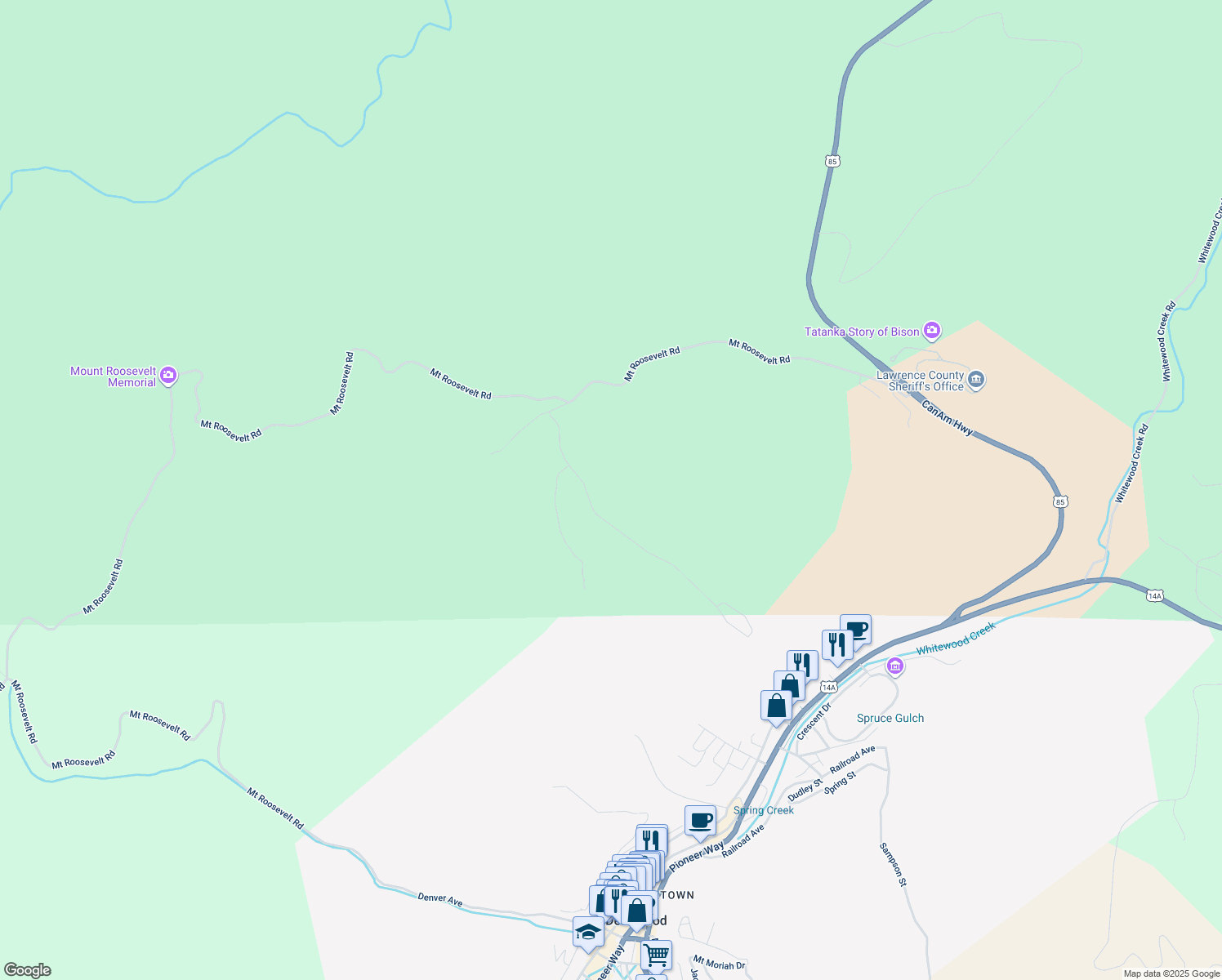 map of restaurants, bars, coffee shops, grocery stores, and more near 754 Stage Run Road in Deadwood