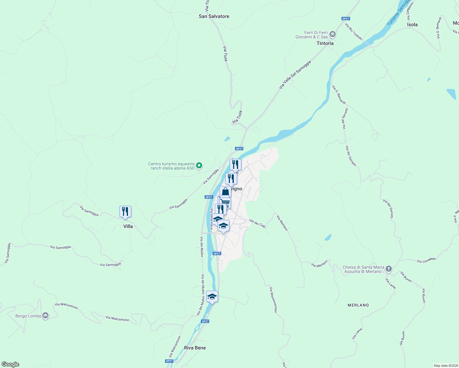 map of restaurants, bars, coffee shops, grocery stores, and more near 9 Via Papa Giovanni XXIII in Savigno