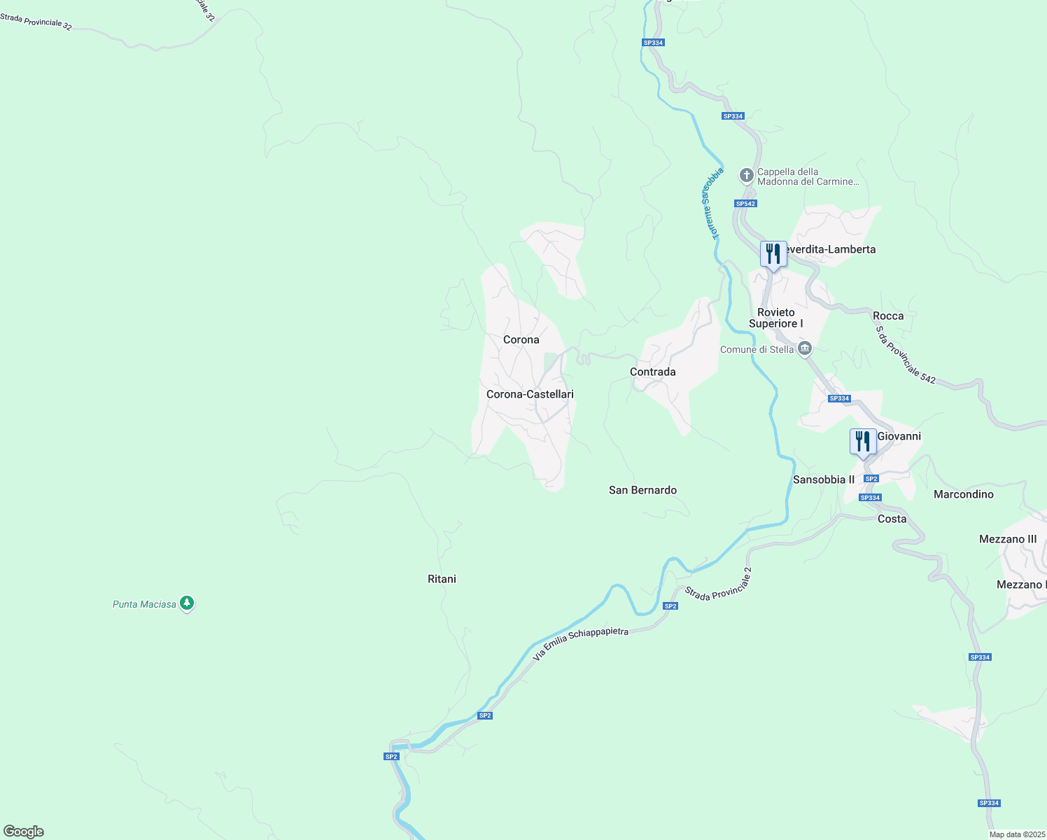 map of restaurants, bars, coffee shops, grocery stores, and more near 48 Via Dorino Boristene in Corona-castellari