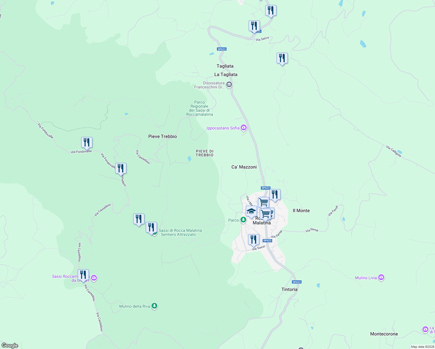 map of restaurants, bars, coffee shops, grocery stores, and more near 529 Via Grilla in Provincia di Modena