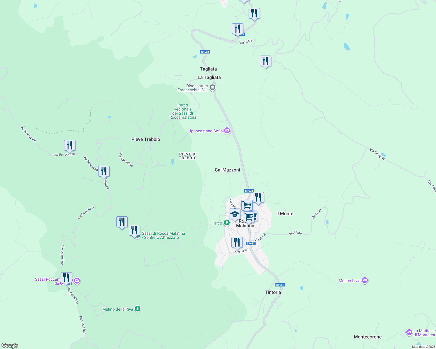map of restaurants, bars, coffee shops, grocery stores, and more near 529 Via Grilla in Provincia di Modena