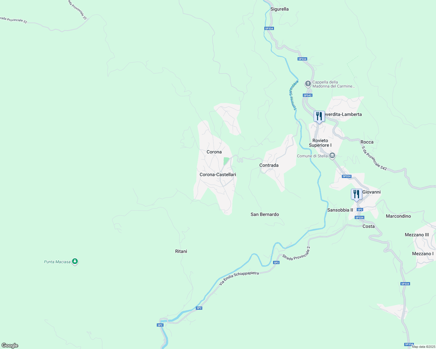 map of restaurants, bars, coffee shops, grocery stores, and more near in Corona-Castellari