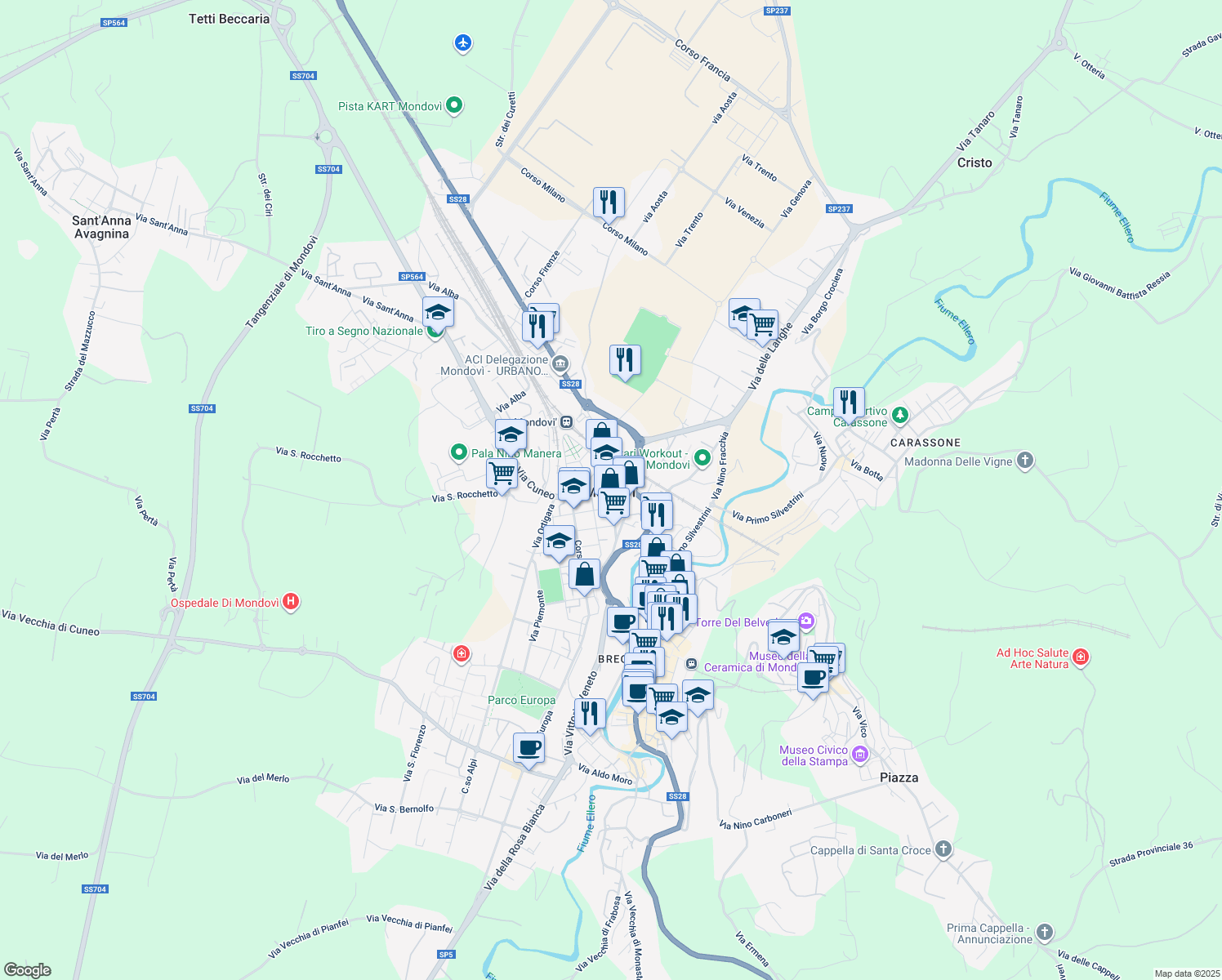 map of restaurants, bars, coffee shops, grocery stores, and more near in Mondovì