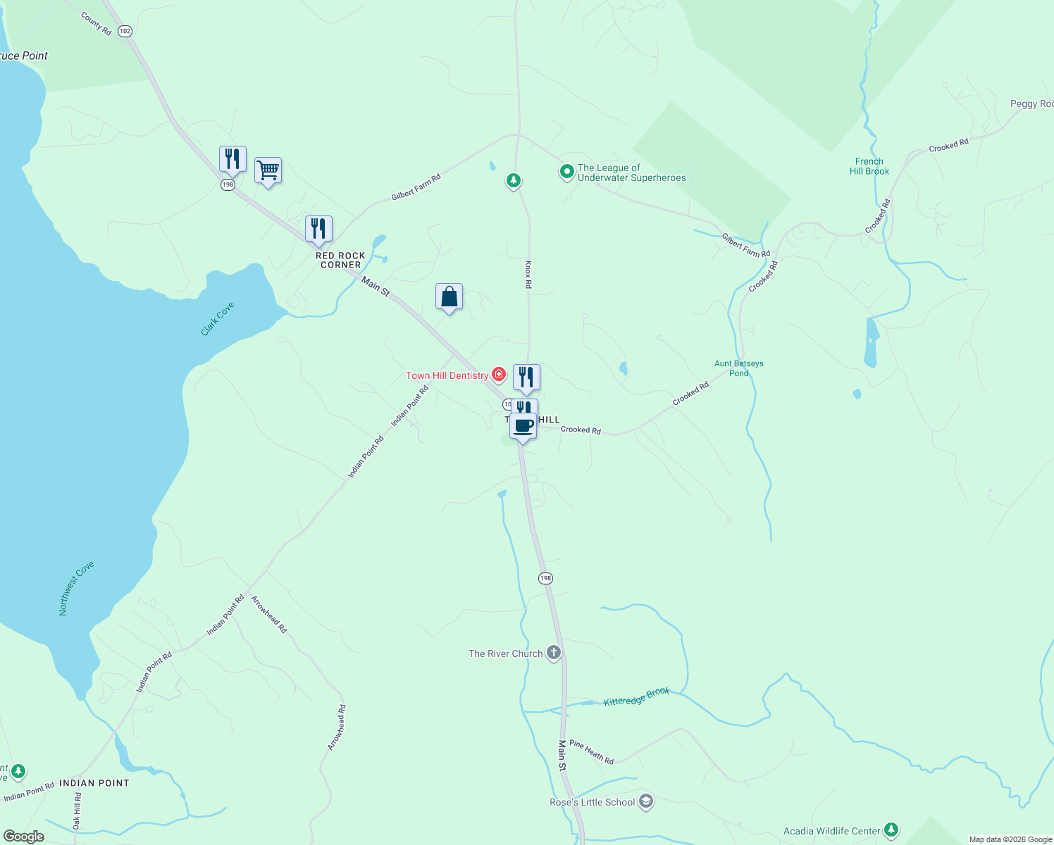 map of restaurants, bars, coffee shops, grocery stores, and more near 995 Crooked Road in Bar Harbor