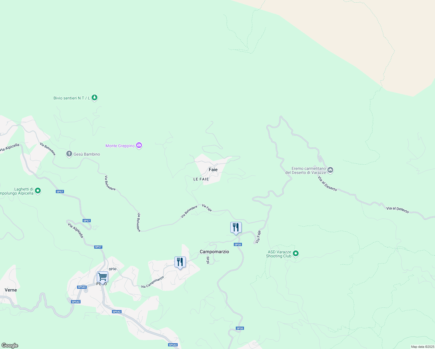 map of restaurants, bars, coffee shops, grocery stores, and more near 3 Via Crovo in Faie
