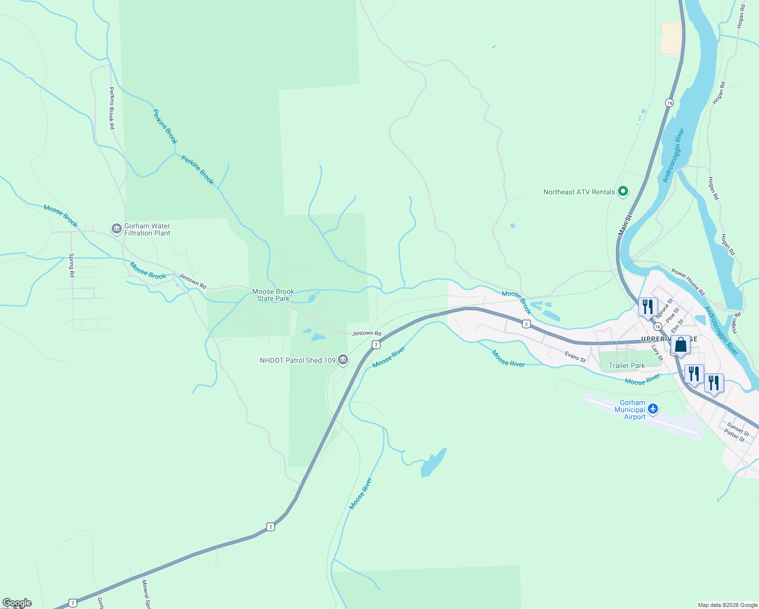 map of restaurants, bars, coffee shops, grocery stores, and more near 8 Brook Road in Gorham