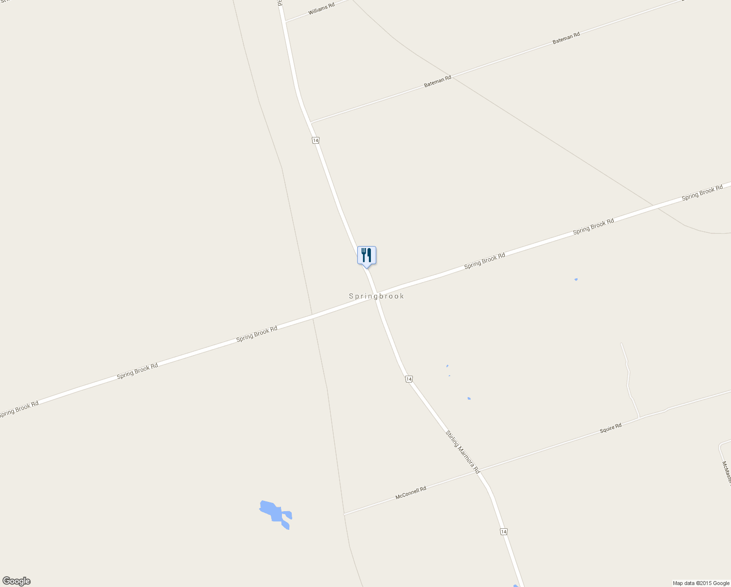 map of restaurants, bars, coffee shops, grocery stores, and more near 2554-3004 Springbrook Road in Spring Brook