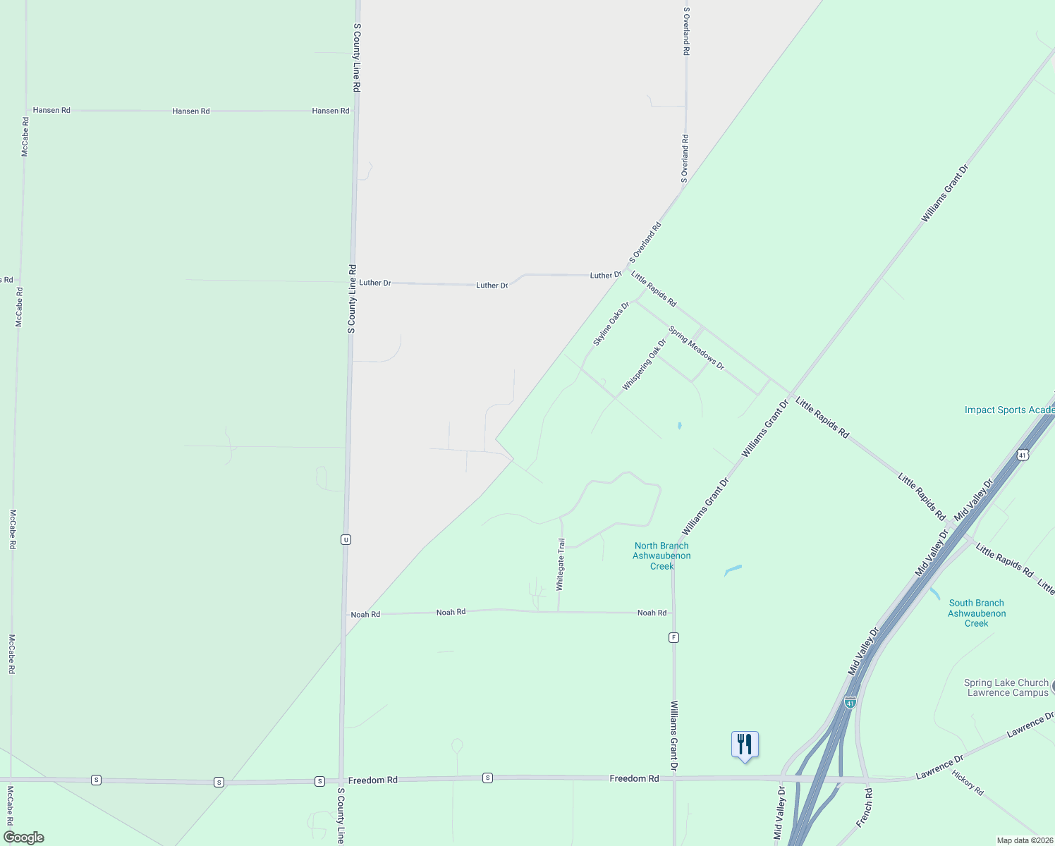 map of restaurants, bars, coffee shops, grocery stores, and more near 2562 Skyline Oaks Dr in De Pere