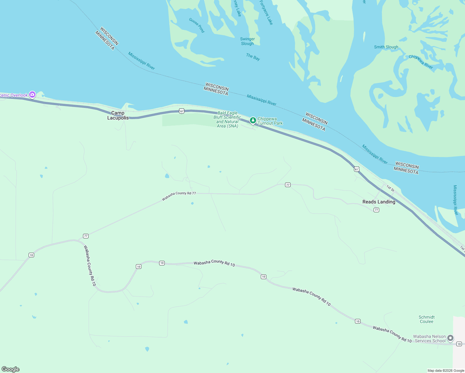 map of restaurants, bars, coffee shops, grocery stores, and more near 215th Avenue in Wabasha