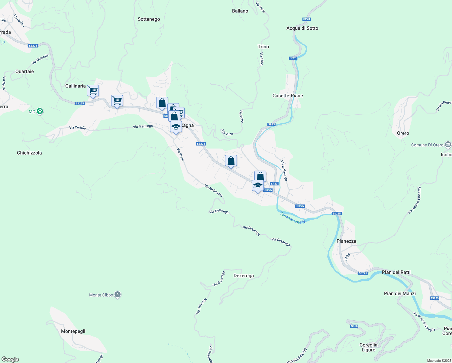 map of restaurants, bars, coffee shops, grocery stores, and more near 5 Via Pian Mercato in Cicagna