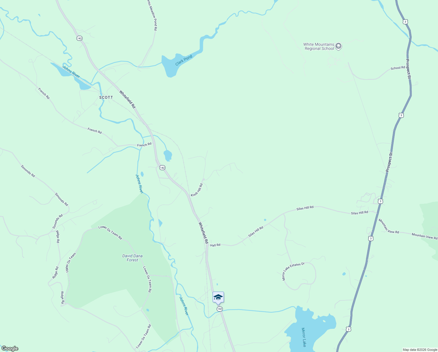 map of restaurants, bars, coffee shops, grocery stores, and more near 47 Knob Hill Road in Whitefield