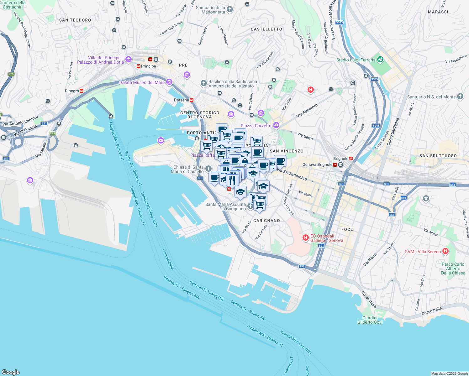 map of restaurants, bars, coffee shops, grocery stores, and more near 2 Salita Re Magi in Genova
